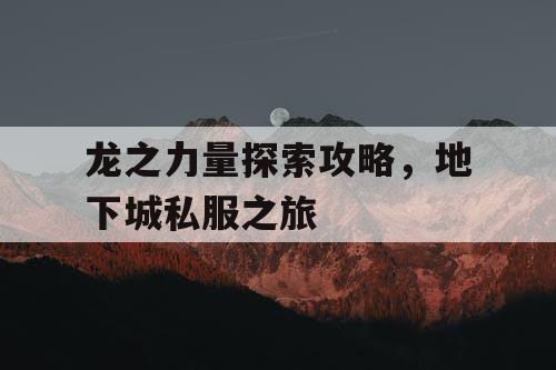 龙之力量探索攻略，地下城私服之旅