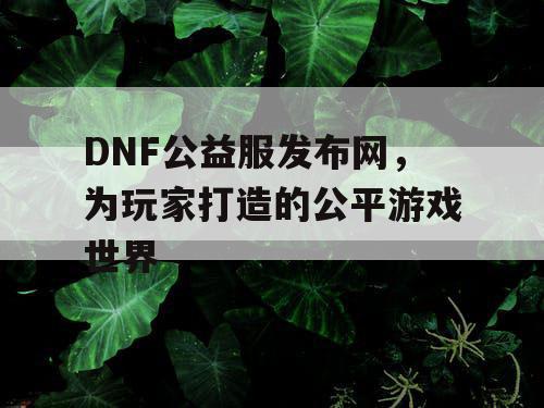 DNF公益服发布网，为玩家打造的公平游戏世界