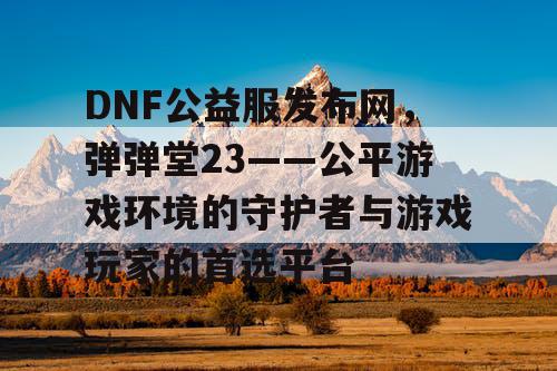 DNF公益服发布网，弹弹堂23——公平游戏环境的守护者与游戏玩家的首选平台